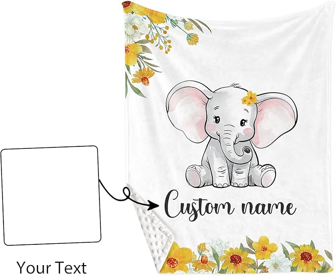 Custom Nursery Crib Bedding Set: 4 Piece Yellow Floral Elephant Design Baby Crib Sets for Girls with Personalized Name - Toddler Double Layer Blanket Set, Comfortable Crib Bed Sheets for Baby Toddlers-CubbioJoy