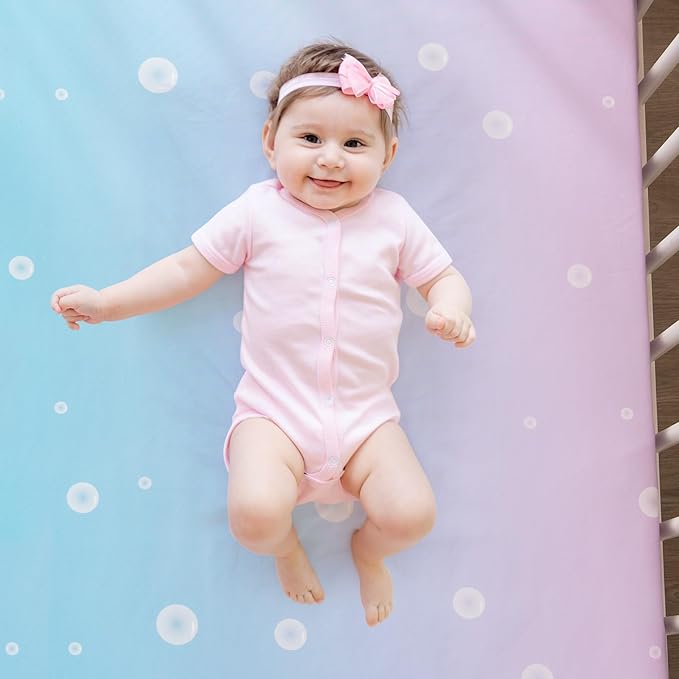 4 Piece Crib Bedding Set for Boys Girls, Infant Toddler Nursery Baby Bedding Sets Includes Cartoon Quilt, Fitted Crib Sheet, Crib Skirt and Plush Mermaid Toy-CubbioJoy