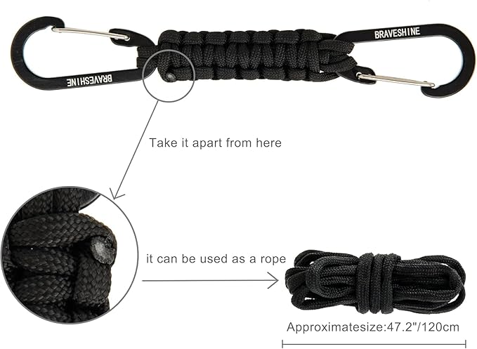 BRAVESHINE Paracord Keychain Carabiner Clip, D Ring Lanyard Hanger Stroller Hook for Water Bottle, Key, Backpacks, Men, Women-CubbioJoy