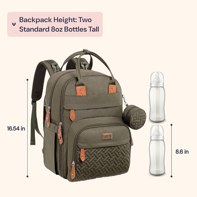 BabbleRoo Diaper Bag Backpack - Baby Essentials Travel Tote - Multi Function Waterproof Diaper Bag, Travel Essentials Baby Bag with Changing Pad, Stroller Straps & Pacifier Case - Unisex, Army Green-CubbioJoy