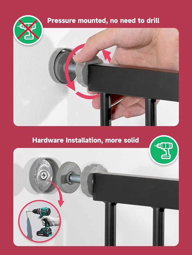 Baby Gate for Stairs, 29.5-40.5" Dog Gate for Doorways, Walk Thru Auto Close Metal Child Gate for The House, Stairs and Doorways, Pressure Mounted Pet Gate for Dog Indoor (Black)-CubbioJoy