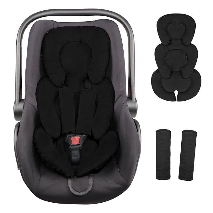 Infant Car Seat Insert Head and Body Support, GFU Reversible Newborn Insert for Carseat with Strap Pads, Soft Stroller Cushion Pillow Insert for Boys and Girls, Fits for Stroller, Swing, Black-CubbioJoy