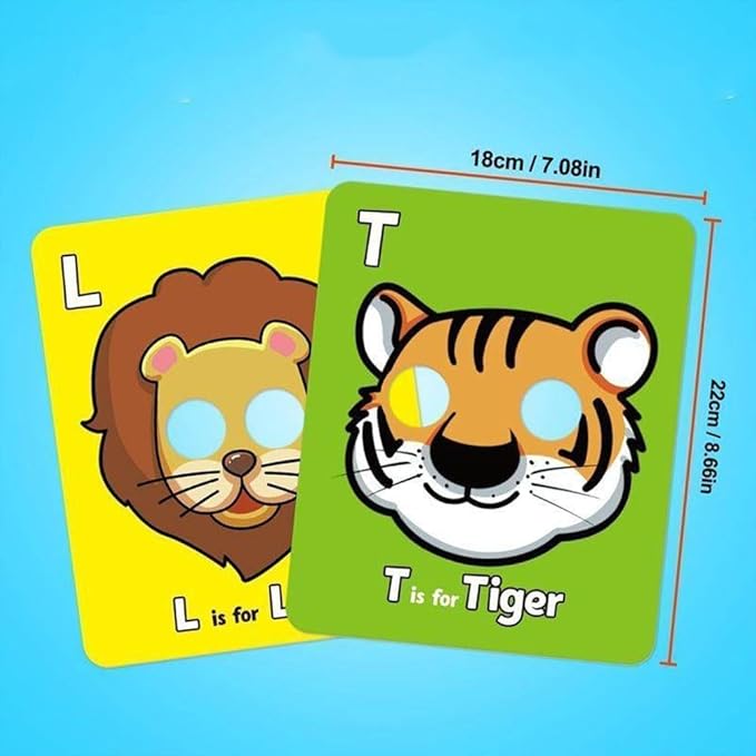 2025 New 26 PCS Alphabet Mask Cards,Alphabet Flash Cards with Animal Masks,Colorful Animals Flash Cards, Interactive Education Games, Learn Letters-CubbioJoy