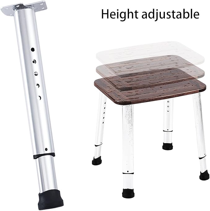 Bathroom Shower Bench Bath Stool Bathtub Seat Spa Chair Foot Rest Step, Height Adjustable Lightweight Waterproof and Rustproof, Teak-CubbioJoy