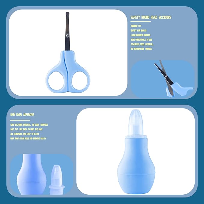 Baby Grooming Kit, Baby Essentials for Newborns, Portable Baby Care Kit, Contains Baby Nail Clippers, Baby Comb, Baby Brush, Baby Ear Wax Removal Tool and More (10 in 1) (Blue)-CubbioJoy