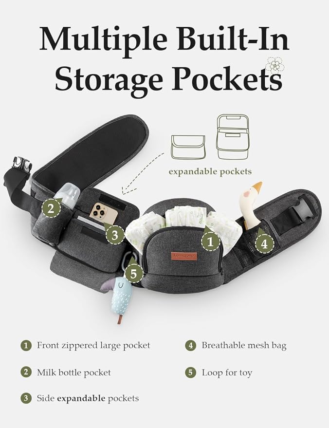 besrey Baby Hip Carrier, Adjustable Waist Belt Carrier, Ergonomic M Position Baby Hip Seat Carrie, Up to 44lb, Easy Fold Up, Infant Hipseat with Fanny Pack-CubbioJoy