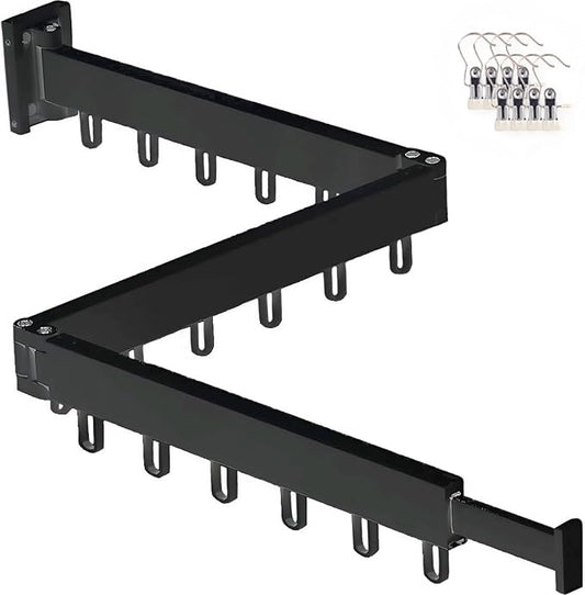 Clothes Drying Rack Wall Mounted,Space Saving Wall Drying Rack,Retractable Collapsible Tri-Fold,for Bathroom,Balcony,Outdoor lndoor with Laundry,Black-CubbioJoy