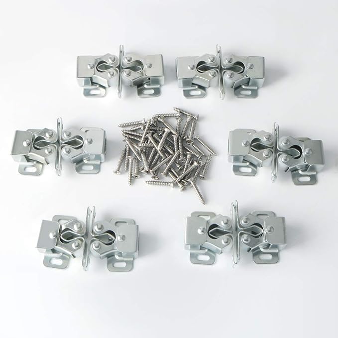 Alise Cabinet Door Latch,Cupboard Closet Doors Catch Closer Double Ball Roller Latches,Cold Rolled Steel Silver CA1000LS-12P(Pack of 12)-CubbioJoy