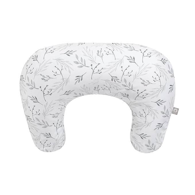 Boppy Nursing Pillow - Ergonomic Bottle & Breastfeeding Pillow with High, Firm, Large Area, Water-Repellent Cushion with Washable Cover; Baby Safety Alliance Verified - Gray Gentle Leaves-CubbioJoy