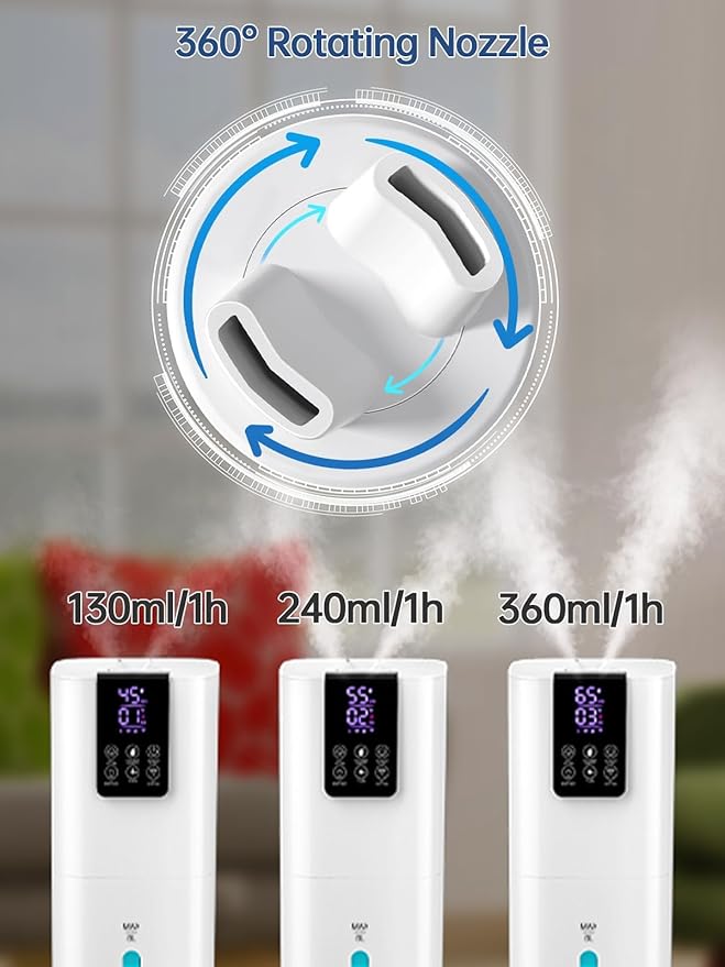 8L Smart Humidifiers for Bedroom Large Room, 2.1Gal Cool Mist Top Fill Diffuser Ambient Light, App & Remote Control, 3 Mist Modes, Quiet Humidifier for Home Office Plant (White)-CubbioJoy