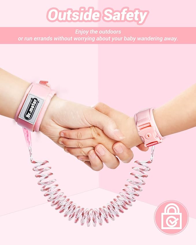 Dr.meter Anti Lost Wrist Link, 2 Pack Toddler Safety Leash with Key Lock, Reflective Child Walking Harness - Dual 8.2ft Length Pink & Green Kids Leash for Boys and Girls Outdoor Essencial-CubbioJoy