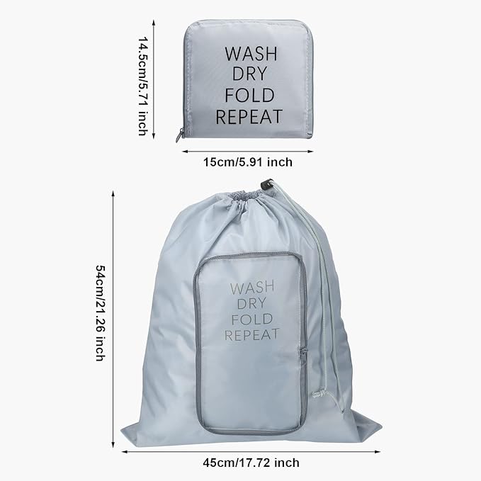 Boao 2 Pcs Travel Laundry Bag Washable Dirty Clothes Bag with Drawstring and Zipper for Suitcase, 22 x 18 Inch (Pink, Gray,Classic)-CubbioJoy