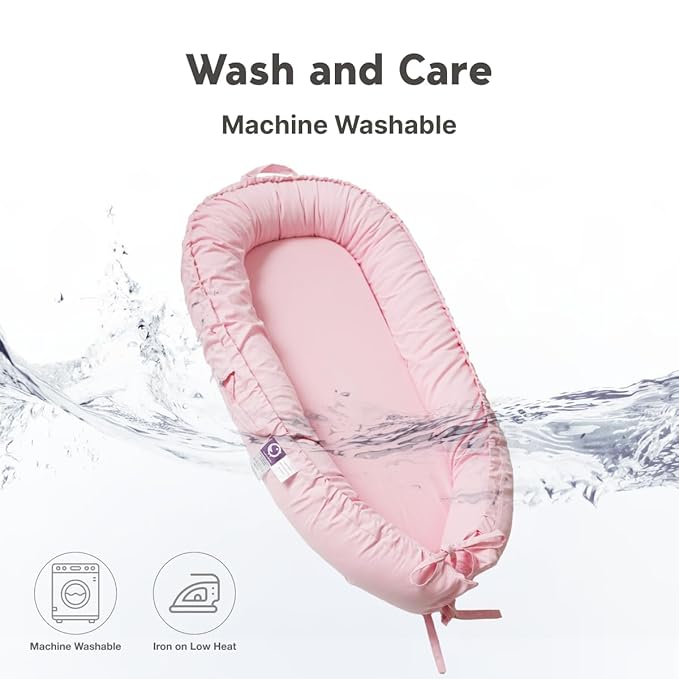 Infant Lounger, Baby Nest Cover for Baby Girls & Boys, Newborn Essentials for Baby 0-18 Months, 100% Cotton Breathable(Misty Rose)-CubbioJoy