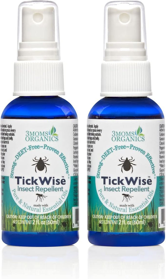 3 Moms Organics, TickWise 2oz Extra Strength Happy Campers 2-Pack - DEET- Free, Tick and Insect Repellent, Plant Based Essential Oils, All Natural Ingredients, Safe for Kids, Adults, Dogs & Horses-CubbioJoy