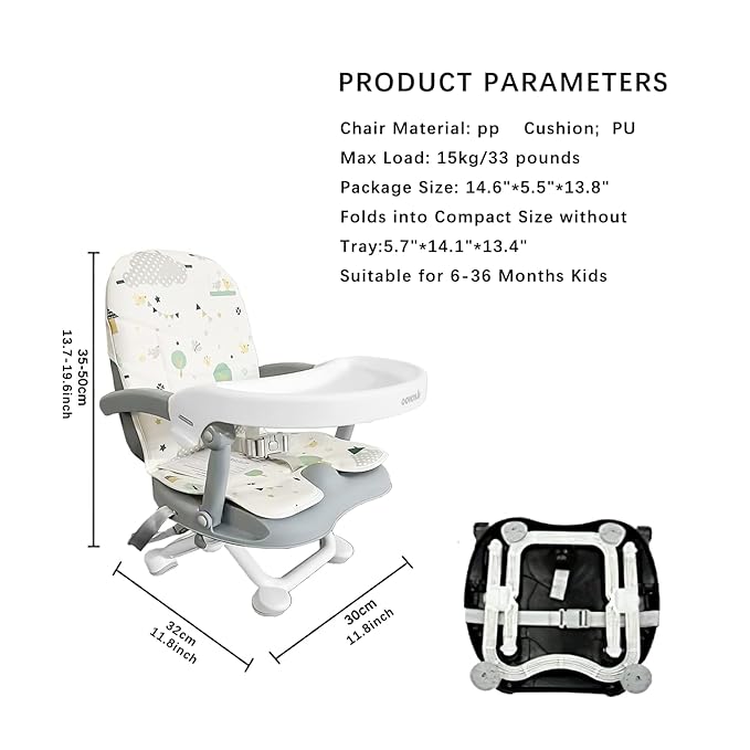 Baby Booster Seat for Dining Table with Removable Tray & Cushion, 3in1 Portable Toddler Booster Seat, 4 Height Adjustable Travel High Chair for Babies and Toddlers-CubbioJoy