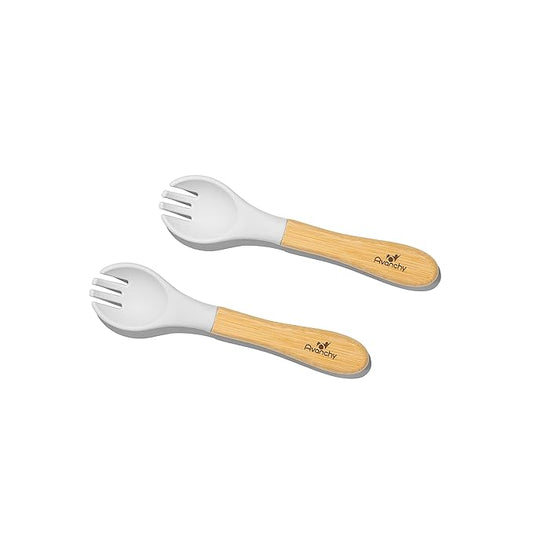 Avanchy Baby Fork Set, Bamboo and Silicone Spork Utensils, Toddler Baby Led Weaning Silverware Cutlery Flatware, Kids First Self Feeding-CubbioJoy