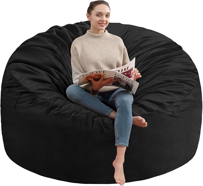 3FT Bean Bag Chair, Comfy Bean Bag Chairs with Memory Foam Filled, Fluffy Beanbag Sofa with Dutch Velvet Cover, Round BeanBag Chairs for Living Room, Playroom - Black-CubbioJoy