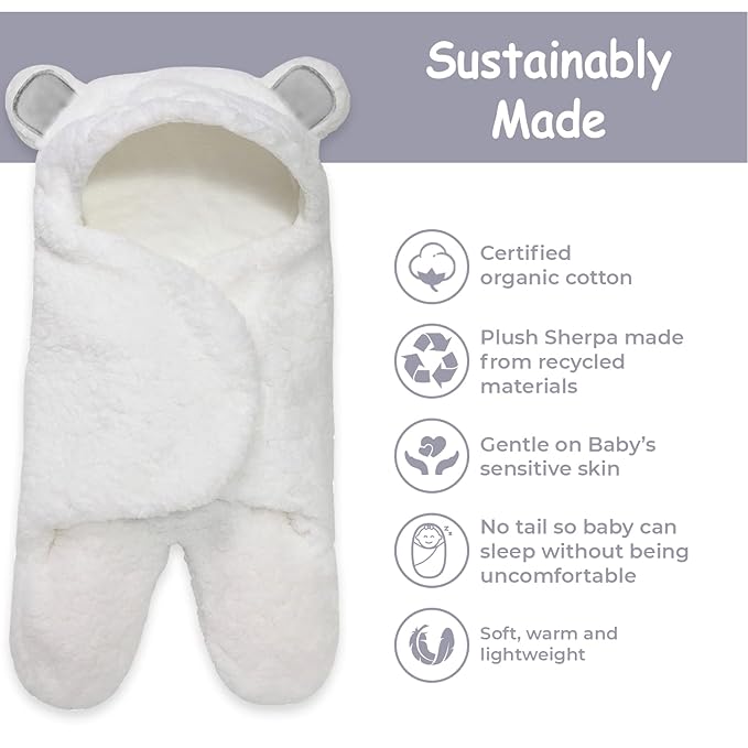 Jam Naturals-Cute Bear Organic Newborn Swaddle Wrap-Gender Neutral Soft Baby Blanket, Newborn Baby Registry Gift(Grey 0-3m)-CubbioJoy