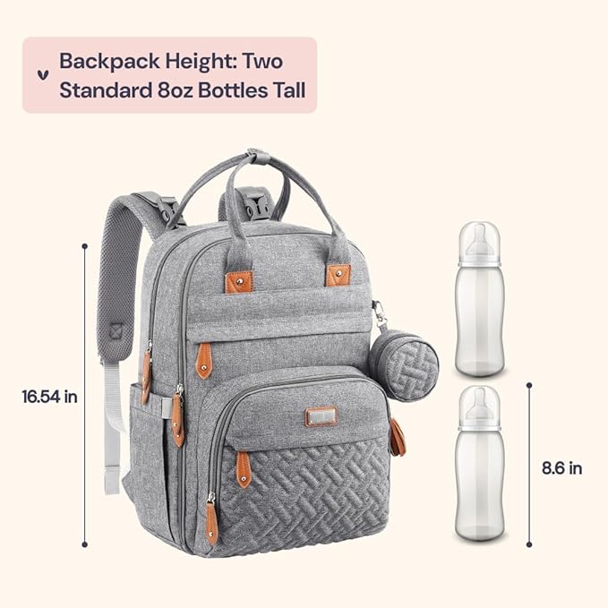 BabbleRoo Diaper Bag Backpack - Baby Essentials Travel Tote - Multi Function Waterproof Diaper Bag, Travel Essentials Baby Bag with Changing Pad, Stroller Straps & Pacifier Case - Unisex, Light Gray-CubbioJoy