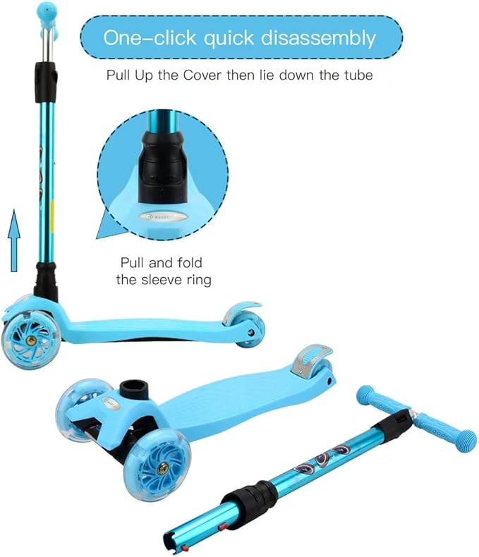 3 Wheel Scooter for Kids Ages 6-12,Kids Scooter with Light Up Wheels, Sturdy Deck Design, and 4 Height Adjustable Suitable for Kid Ages 3-12-CubbioJoy