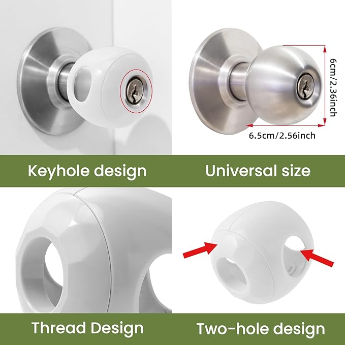 Child Safety Door Knob Covers Reusable Baby Proof Door Knob Locks Baby Proof Door Handle Protector for Kids Universal Fit Easy Grip Lockable Design No Tools Needed (10 Pcs)-CubbioJoy