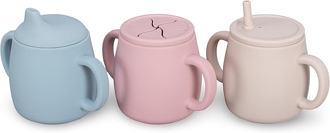 4-in-1 Silicone Sippy Cup with Snack and Straw Lid 6oz | Transition Training Cup for 6+ months to Toddler (Beige)-CubbioJoy