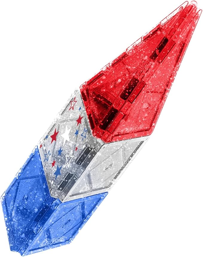 CreateOn Crayola Red, White & Blue Magnetic Tiles 14pc, Building Set for Kids, Magnetic Toy, Travel Toys, Classroom Sensory Toy Blocks, STEM & Montessori Tools for Boys & Girls Ages 3+, 14-Piece Set-CubbioJoy