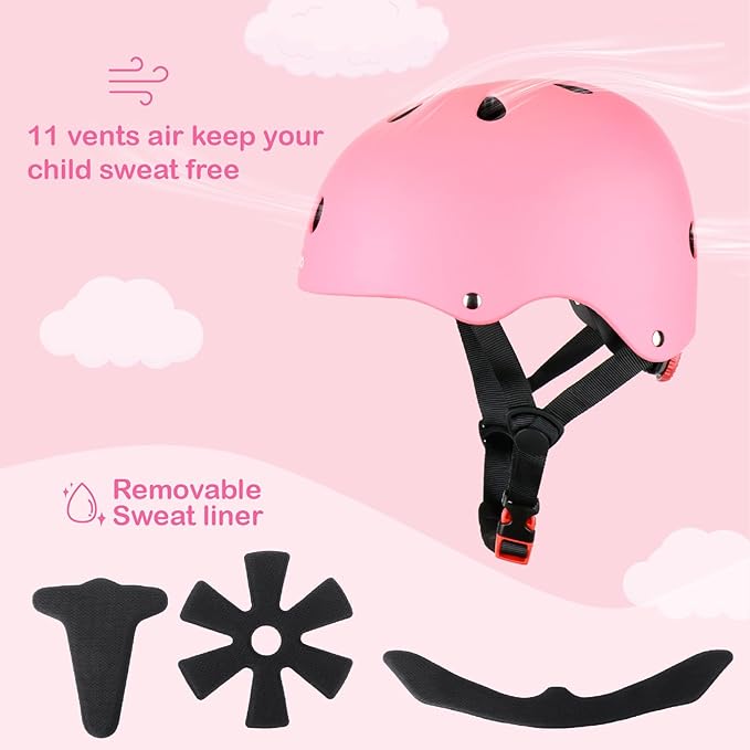 KAMUGO Kids Bike Helmet, Toddler Helmet for Ages 2-8 Boys Girls with Sports Protective Gear Set Knee Elbow Wrist Pads for Skateboard Cycling Scooter Rollerblading-CubbioJoy