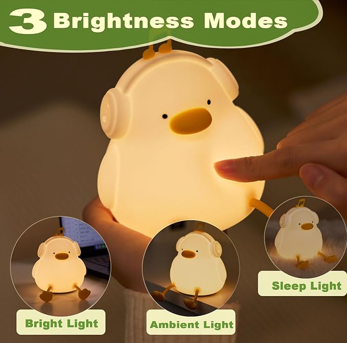 DREAMING MY DREAM Cute Duck Night Light,LED Squishy Novelty Duck Lamp,3 Level Dimmable Soft Silicone Nursery Nightlight,Night Light for Toddler Baby Kids Decor,Cool Gifts for Duck-CubbioJoy