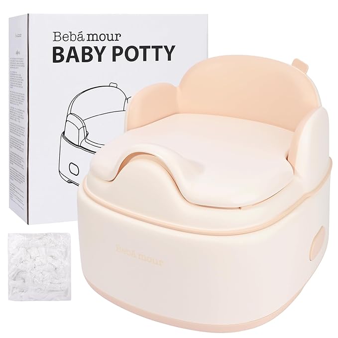 Bebamour Potty Training Toilet 3 in 1 Multi-Functional Potty Seat Detachable Baby Potty Step Stool Anti-Slip Stable Potty Training Toilet with 100 Pack Trash Bags (Pink)-CubbioJoy