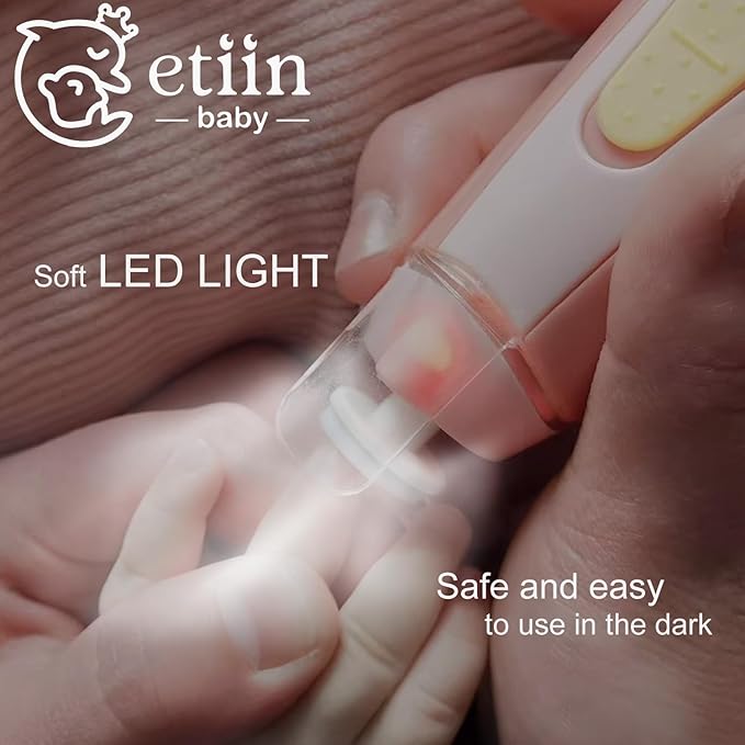 Baby Nail Trimmer Electric | Safe + Easy Baby Nail Trimmer, Baby Nail Clippers + Nail Filer Buffer, Trim Polish Grooming kits for Newborn Toddler or Adults’ Nails, 7 Grinding Heads and LED Light-CubbioJoy