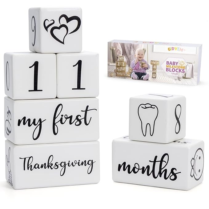 Baby Monthly Milestone Blocks for Boy or Girl, Milestones Age Photo Block Set for Baby Shower, Pregnancy Countdown, 7 Pcs-CubbioJoy