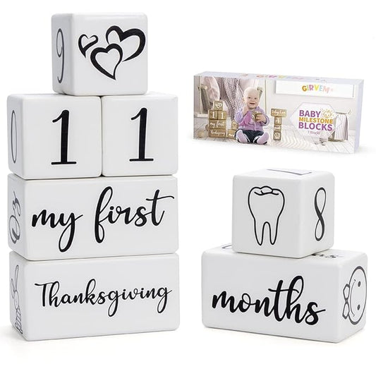 Baby Monthly Milestone Blocks for Boy or Girl, Milestones Age Photo Block Set for Baby Shower, Pregnancy Countdown, 7 Pcs-CubbioJoy