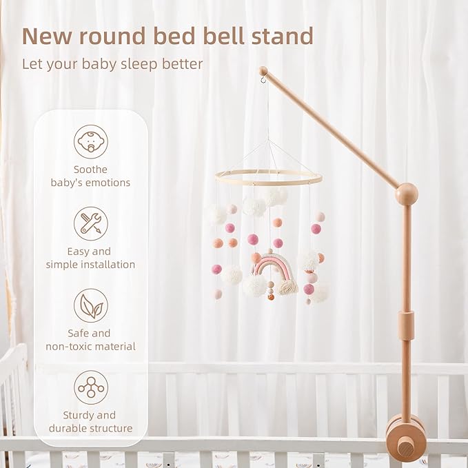 Baby Crib Mobile Arm - Wooden Baby Mobile Crib Holder 31 inch for Mobile Hanging Baby Crib Attachment for Nursery Decor-CubbioJoy