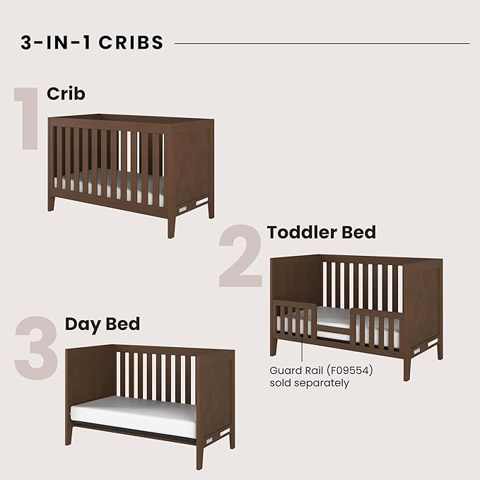 Child Craft Kieran 3 in 1 Convertible Crib, Baby Crib Converts to Day Bed, Toddler Bed, 3 Adjustable Mattress Positions, Non-Toxic, Baby Safe Finish (Toasted Chestnut)-CubbioJoy