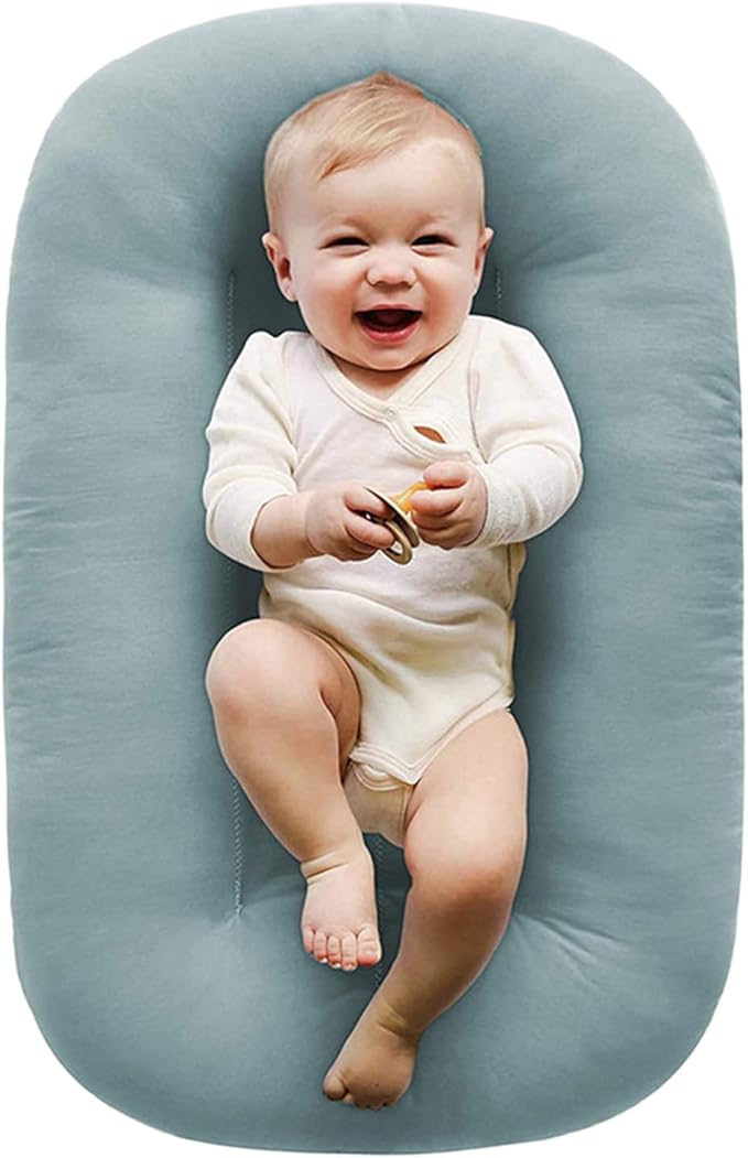 Baby Lounger, Baby Lounger for Newborn 0-12 Months, Portable Infant Lounger Soft Cotton Breathable for Home & Travel (Blue)-CubbioJoy