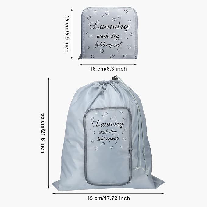 2 Pcs Travel Laundry Bag Washable Dirty Clothes Bag with Drawstring and Zipper for Suitcase, 22 x 18 Inch (Pink, Gray,Bubble)-CubbioJoy