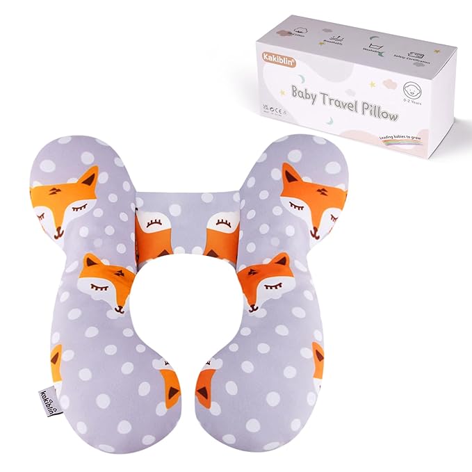 KAKIBLIN Baby Travel Pillow,Baby Neck Pillows for Car Seat,Upgraded Baby Head Pillow,Toddler Head and Neck Baby Support Pillow for Car Seat, Pushchair,Travel (Gray Fox)-CubbioJoy