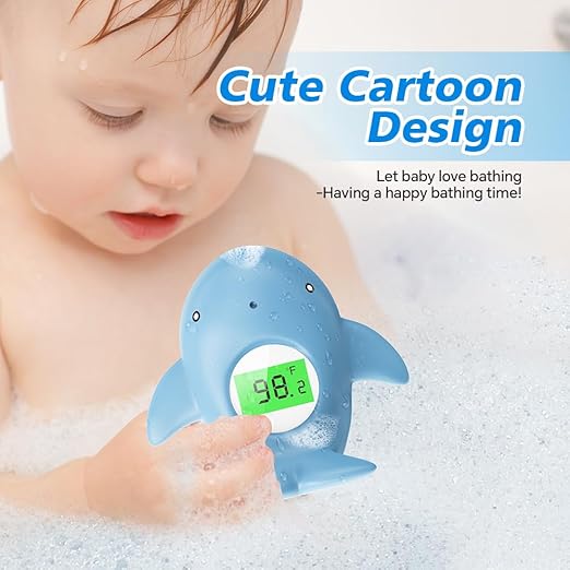 Baby Bath Thermometer, Infant Digital Water Thermometer Safety with 3 Color Backlit and Temperature Warning, Room Thermometers Floating Toy for Infant, Toddler, Bathtub, Swimming Pool (Light Blue)-CubbioJoy