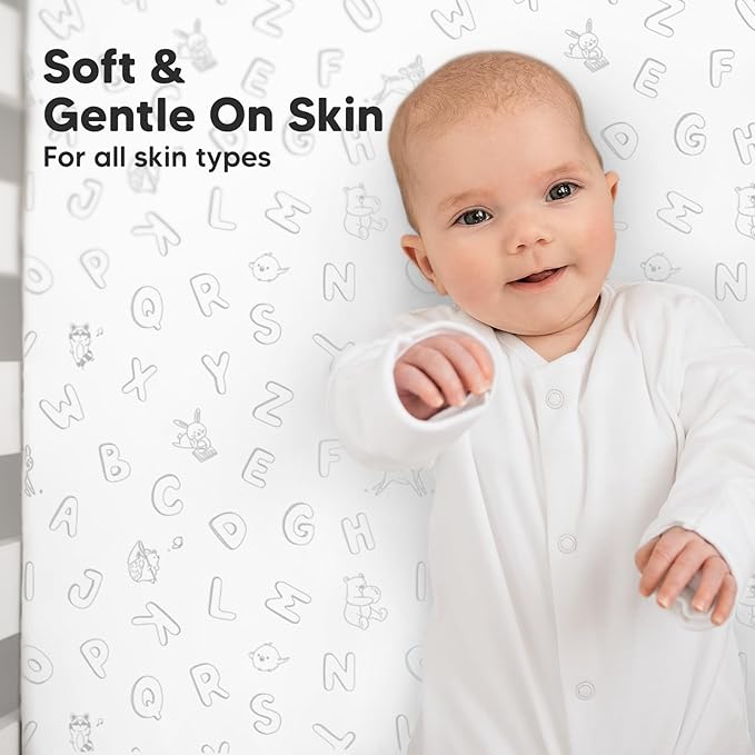 KeaBabies 2-Pack Organic Crib Sheets for Boys, Girls - 52x28 Fitted Crib Mattress Sheet Neutral, Breathable Jersey Cotton Cover for Baby Bed, Toddler Mattress, Soft & Cute Prints (ABC Land Cloud)-CubbioJoy