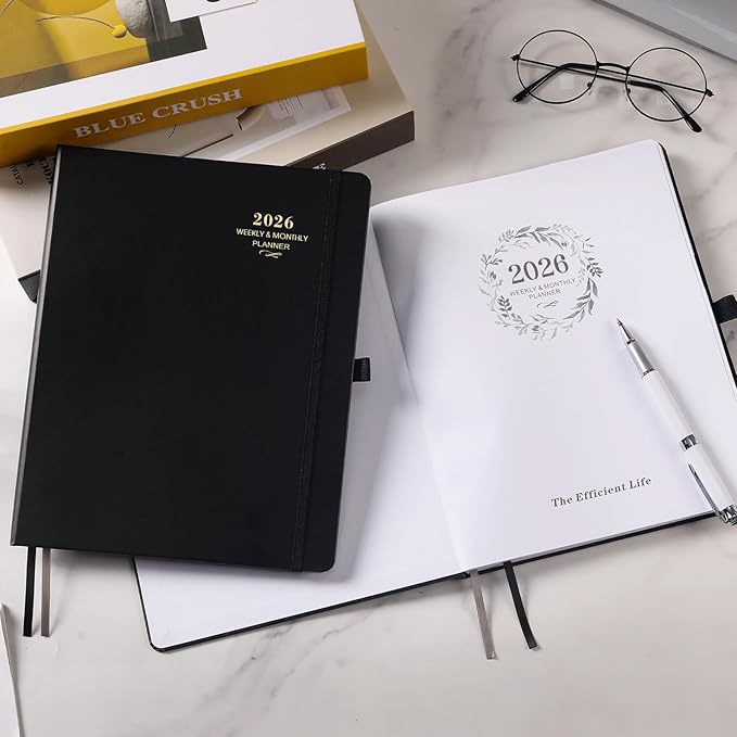 2026 Planner - 2026 Planner Weekly and Monthly, JAN 2026 - DEC 2026, Calendar Planner with Hardcover,Thick Paper, Back Pocket, Notes Pages, Pen Loop (9" x 11") - Black-CubbioJoy