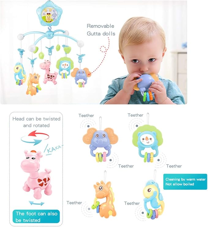 Baby Mobile for Crib with Musicial and Lights, Remote, lamp, Projector for Pack and Play, for Ages 0+ Months (Blue-Forest)-CubbioJoy