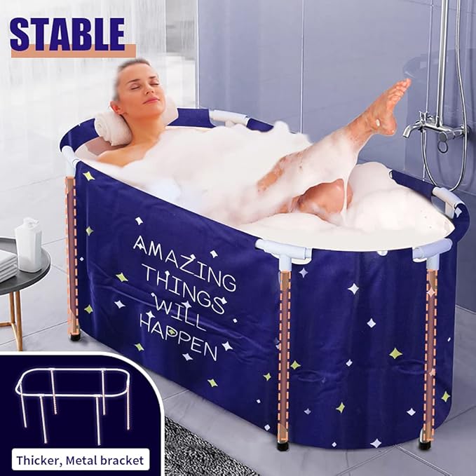 BESTHLS Portable Bathtub for Adult, Foldable Bathtub Portable Soaking Bath Tub,Eco-Friendly Bathing Tub for Shower Stall (Large Blue Sky)-CubbioJoy