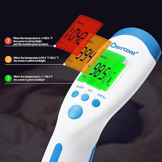 Berrcom Non-Contact Infrared Forehead Thermometer for Adults and Kids, 3-in-1 Digital Fever Thermometers with LCD Display and Fever Alert, Contactless Temperature Reader-CubbioJoy