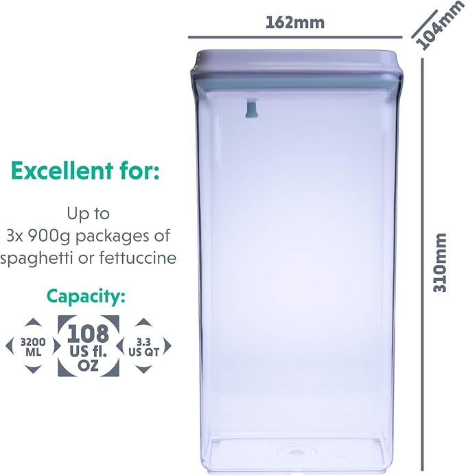 BopTop (1pc - Spaghetti/Cereal) Airtight Food Storage Container – Mechanical Silicone Seal Canister - BPA-Free - 3.3Qt-CubbioJoy