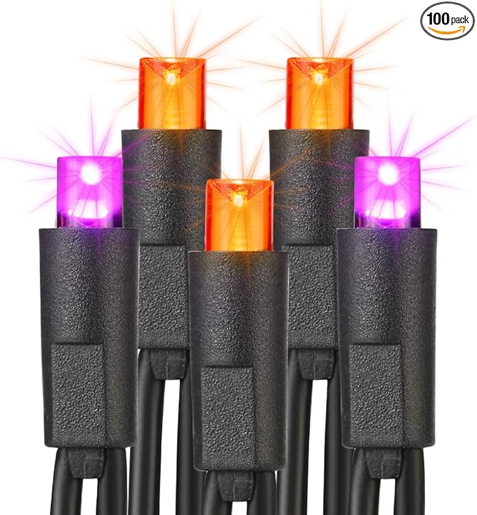 Brizled Orange & Purple Halloween Lights, 33ft 100 LED Halloween Lights 5mm Wide Angle String Light, 120V UL Certified Connectable Mini Purple Light Outdoor for Party Home Tree Decoration, Black Wire-CubbioJoy