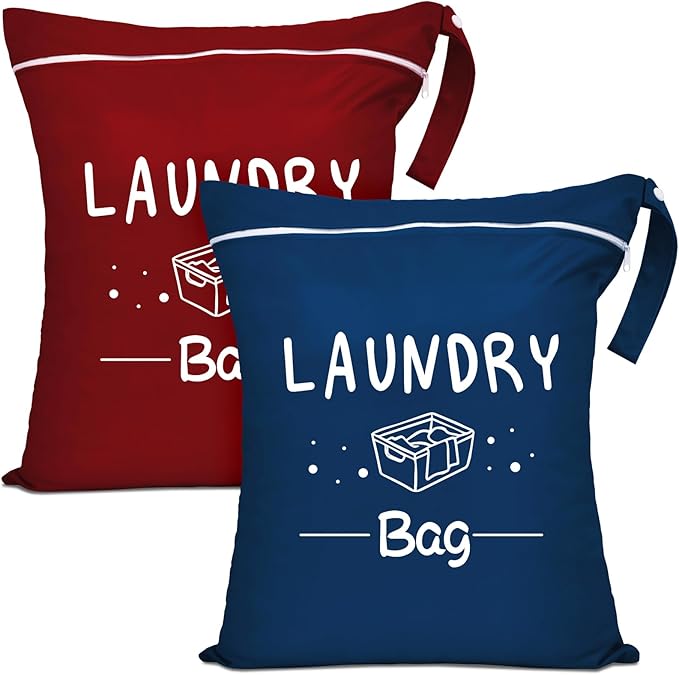 2 Pcs Large Travel Laundry Bags - Waterproof Wet Dry Bags for Gym Clothes, Swimming, Yoga (Wine+Navy)-CubbioJoy