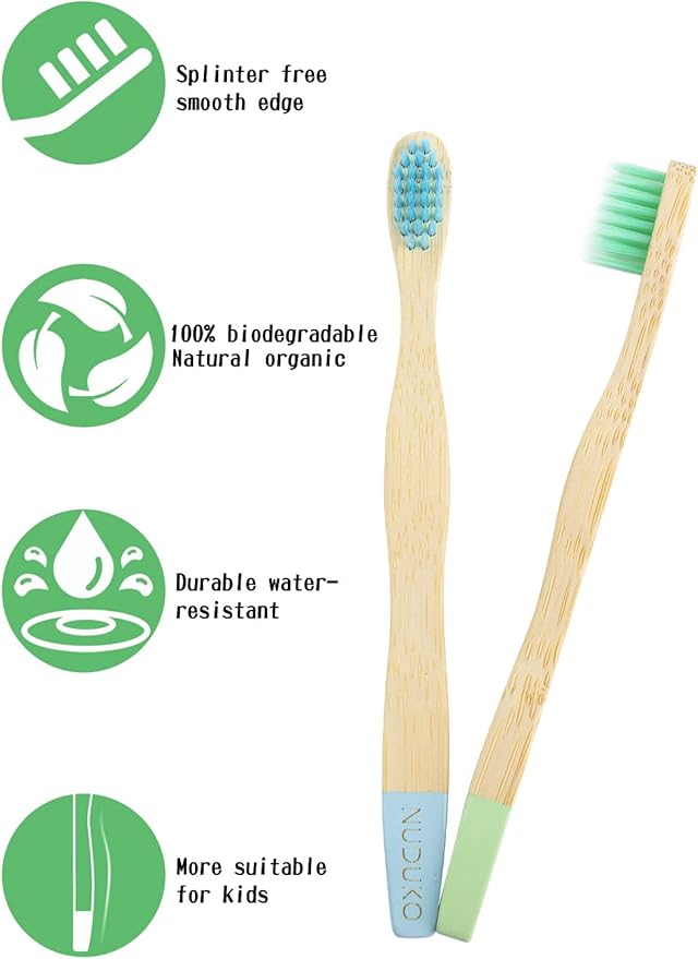 Bamboo Kids Toothbrushes (6 Pack) - Soft Bristle Organic Compostable BPA Free Toothbrush for Kids Toddler Baby Tooth Brush, Eco Friendly Natural Biodegradable Wooden Toothbrush-CubbioJoy