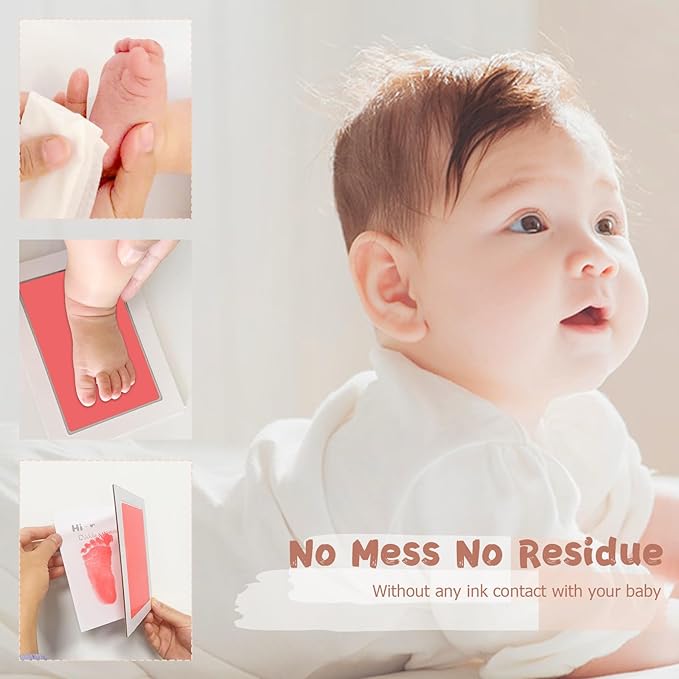 Inkless Baby Hand and Footprint Kit,Clean-Touch Ink Pad Kit,Safe No Mess Printing Infant Hand Foot Stamp,4 Pack Newborn Inkless Print Pads Best Keepsake or Gifts for Family-CubbioJoy