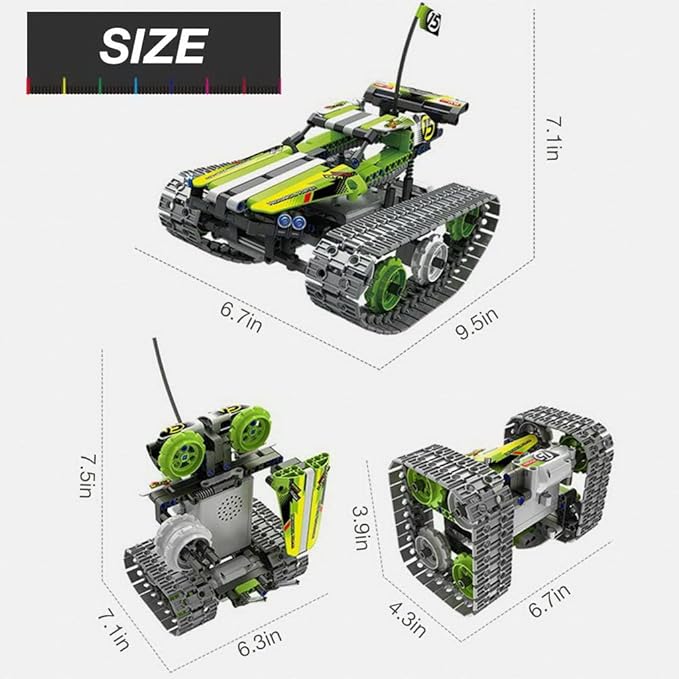 BIRANCO. Remote Control Tracked 3in1 Stunt Racer Building Kit - RC Car STEM Construction Toy, Gift Idea for Kids, Boys and Girls Ages 8-12 Year Old (353 Pcs)-CubbioJoy